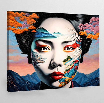 Japanese Woman Face Art Canvas - Luxury Art Canvas