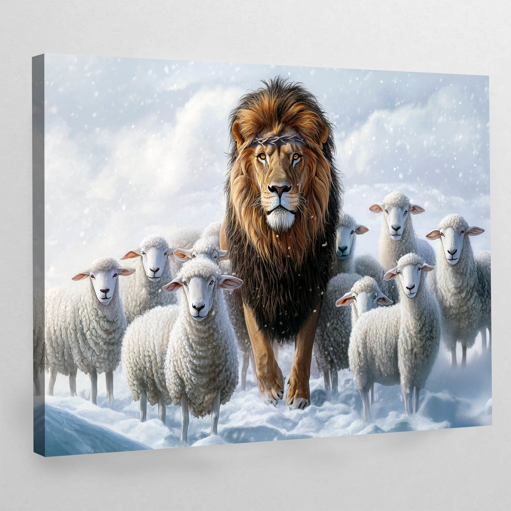 Lion Among Sheep Canvas Wall Art - Luxury Art Canvas