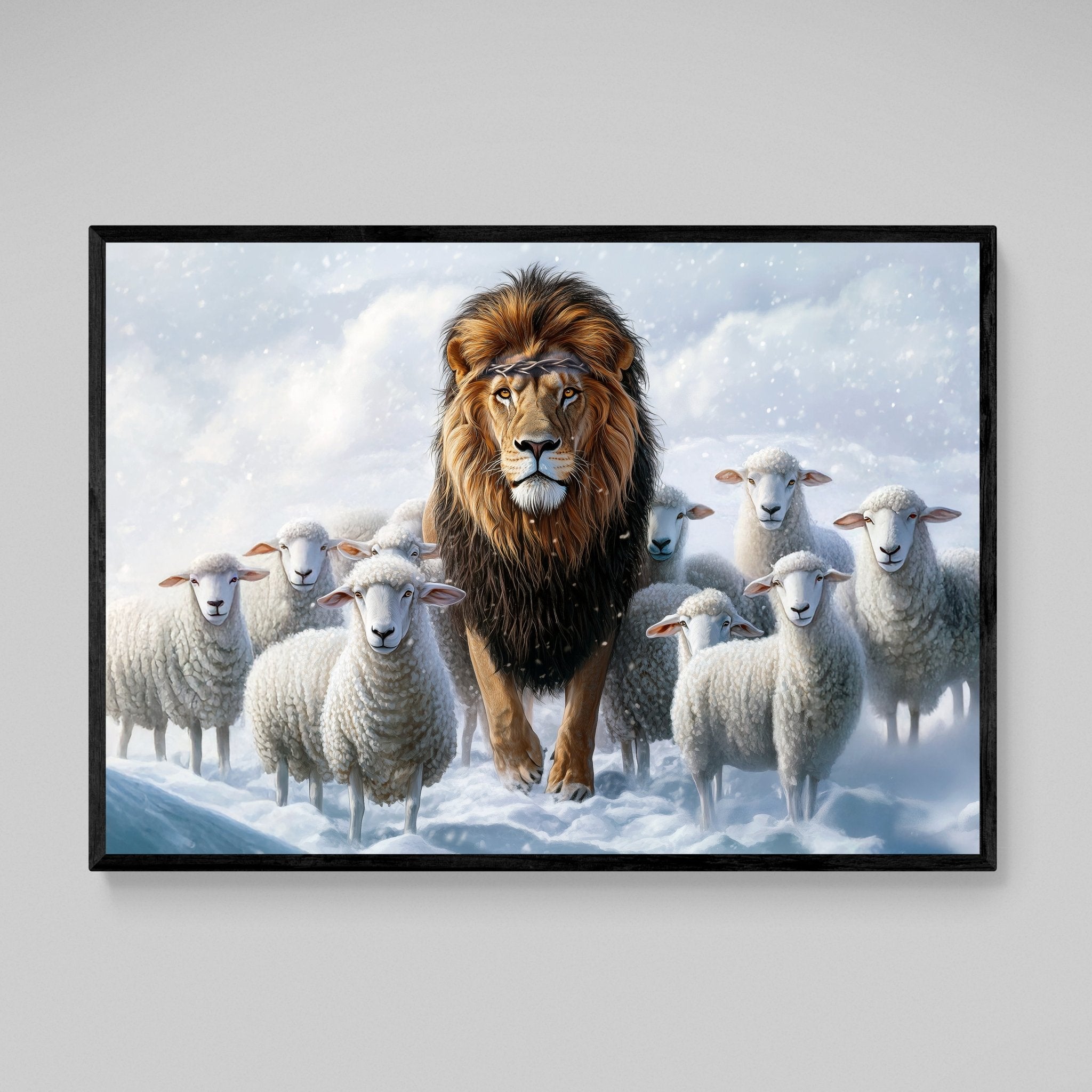 Lion Among Sheep Canvas Wall Art - Luxury Art Canvas