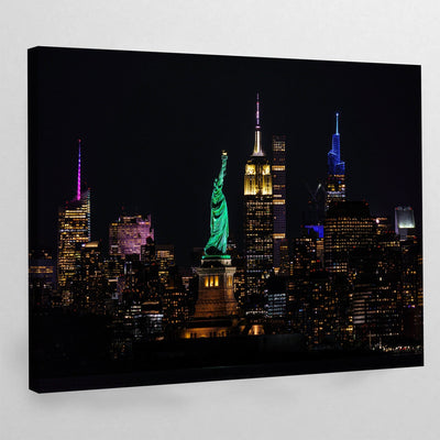 Manhattan Skyline Illuminated Night New York Wall Art - Luxury Art Canvas