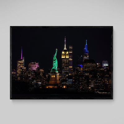 Manhattan Skyline Illuminated Night New York Wall Art - Luxury Art Canvas