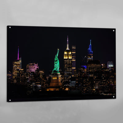 Manhattan Skyline Illuminated Night New York Wall Art - Luxury Art Canvas