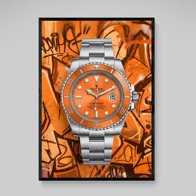 Orange Graffiti Rolex Wall Art - Luxury Art Canvas