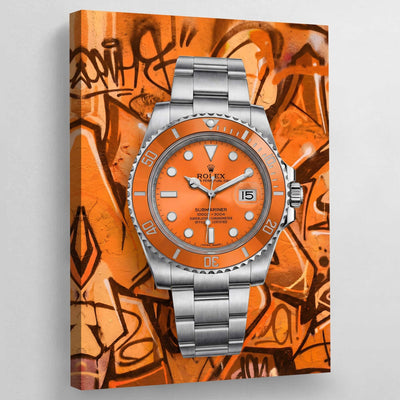 Orange Graffiti Rolex Wall Art - Luxury Art Canvas