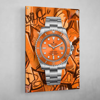 Orange Graffiti Rolex Wall Art - Luxury Art Canvas