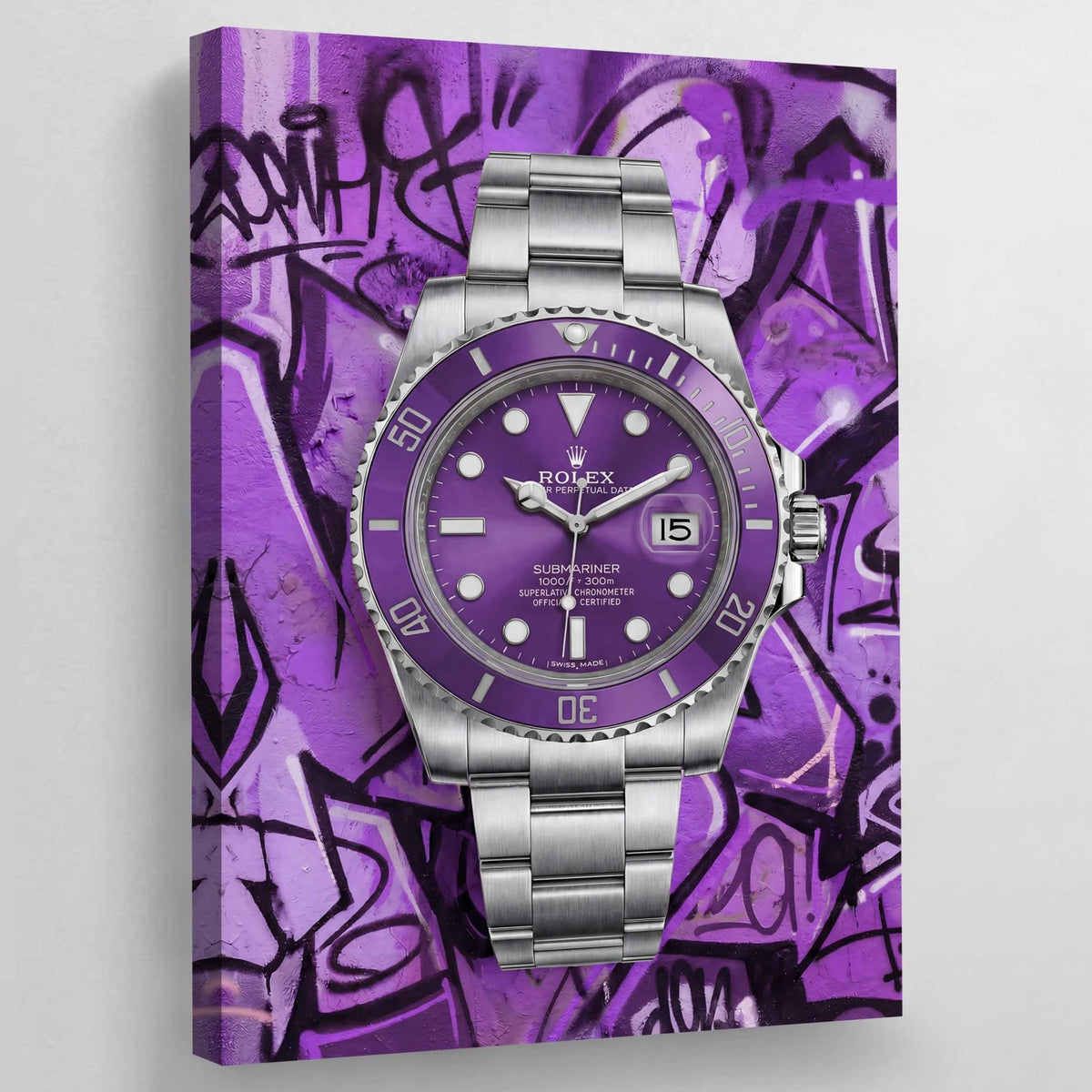 Purple Graffiti Rolex Wall Art - Luxury Art Canvas
