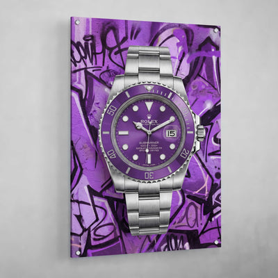 Purple Graffiti Rolex Wall Art - Luxury Art Canvas