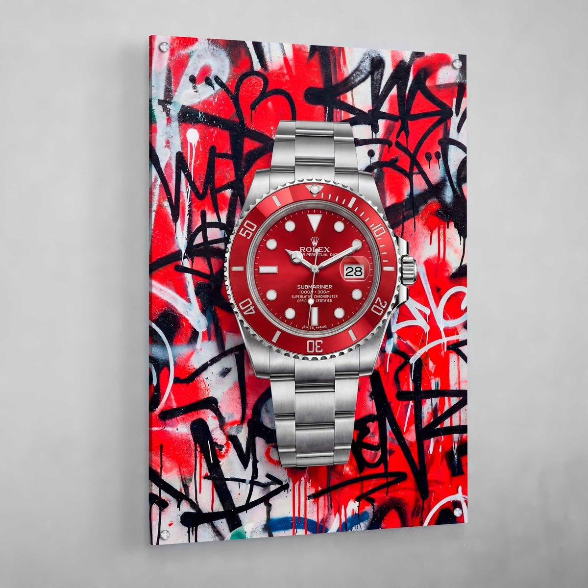 Red Graffiti Rolex Wall Art - Luxury Art Canvas