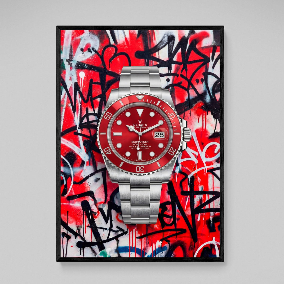 Red Graffiti Rolex Wall Art - Luxury Art Canvas