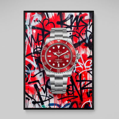 Red Graffiti Rolex Wall Art - Luxury Art Canvas