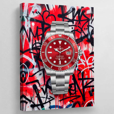 Red Graffiti Rolex Wall Art - Luxury Art Canvas