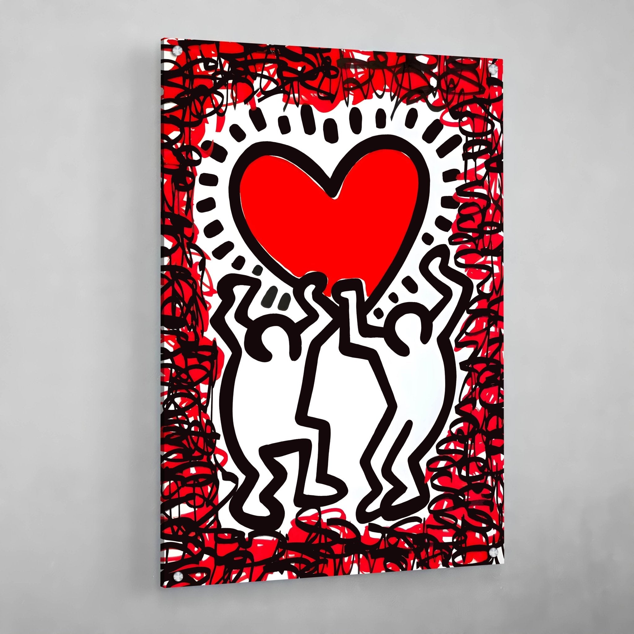 Keith Haring on Glass Wall Art shops | Tempered Glass Wall Art| Glass Printing Wall Art| Keith Haring- Black and White People | Modern Wall Art