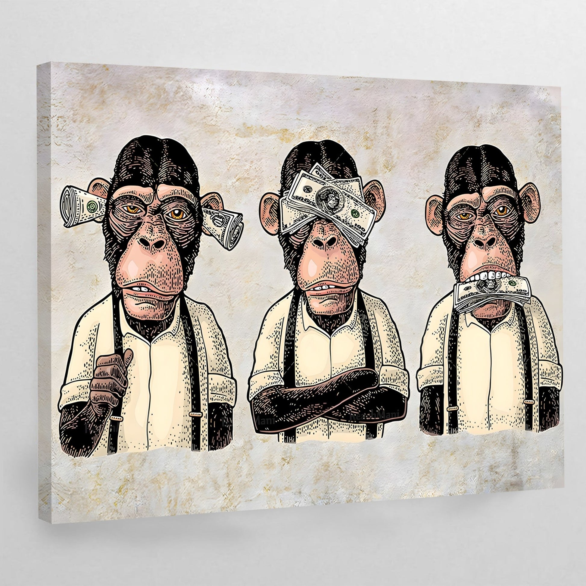 Three Wise Monkey Wall Art - Luxury Art Canvas