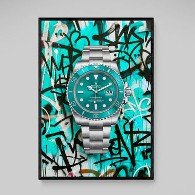 Turquoise Graffiti Rolex Wall Art - Luxury Art Canvas