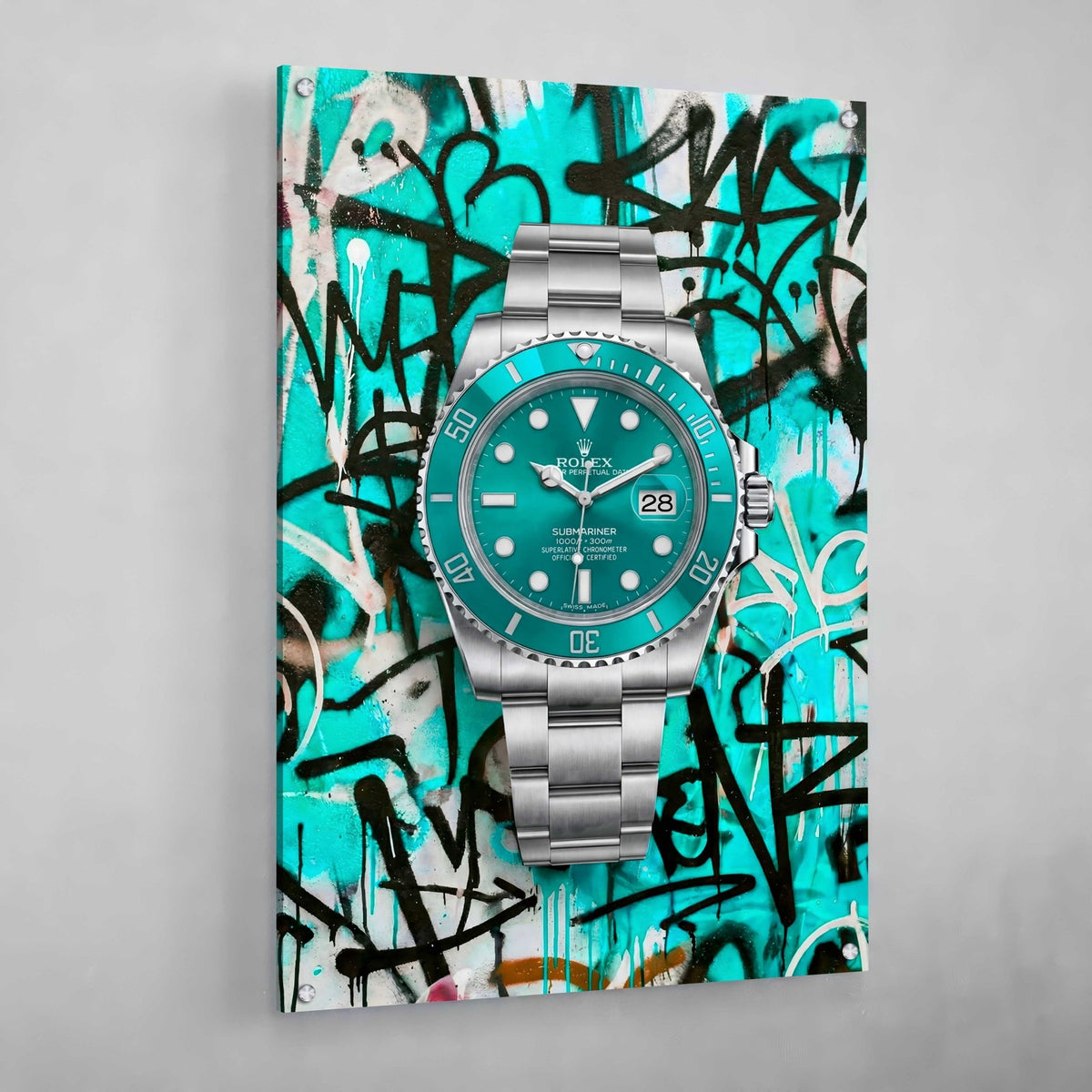 Turquoise Graffiti Rolex Wall Art - Luxury Art Canvas
