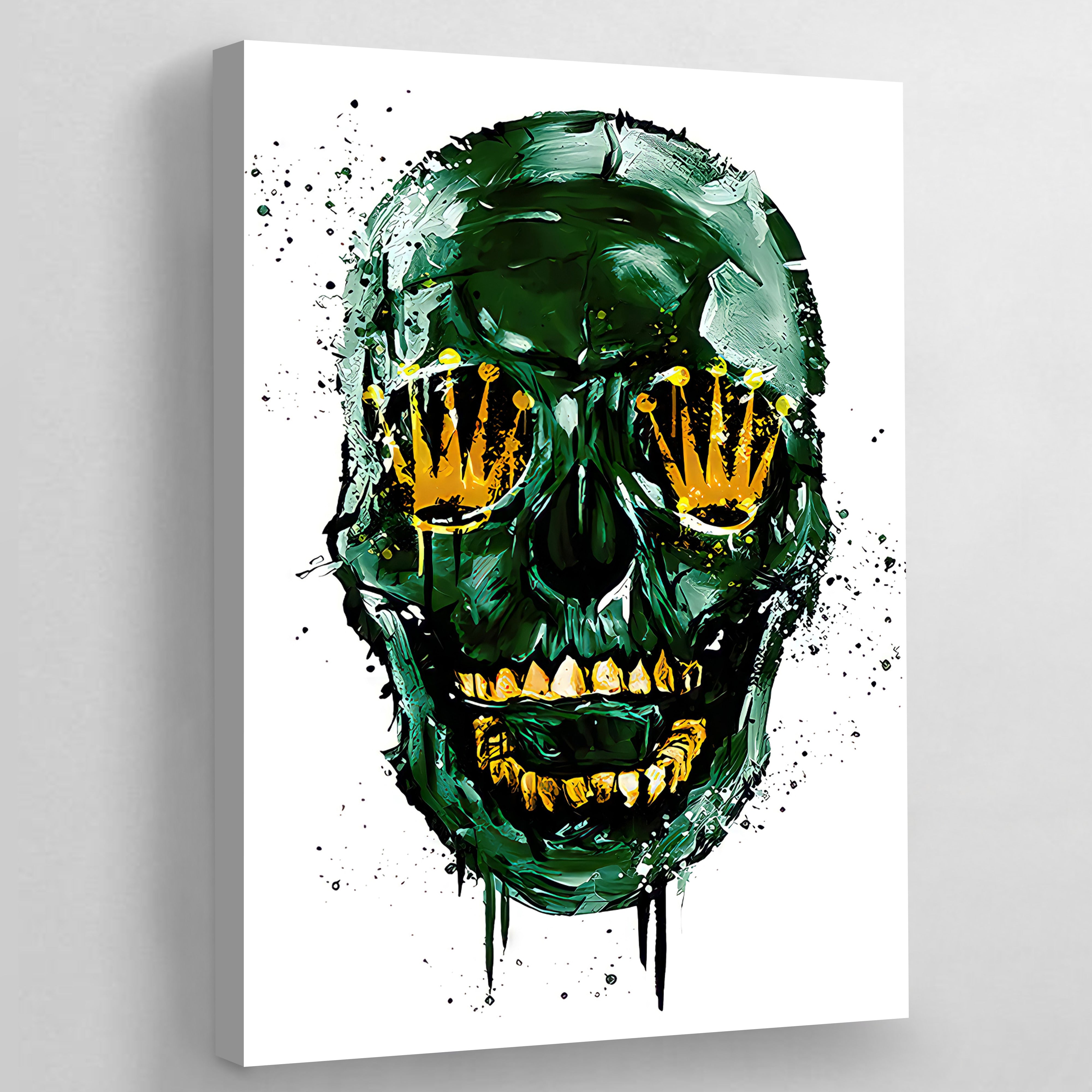Rolex Canvas Art: Green skull with gold crown eye art print, abstract painting