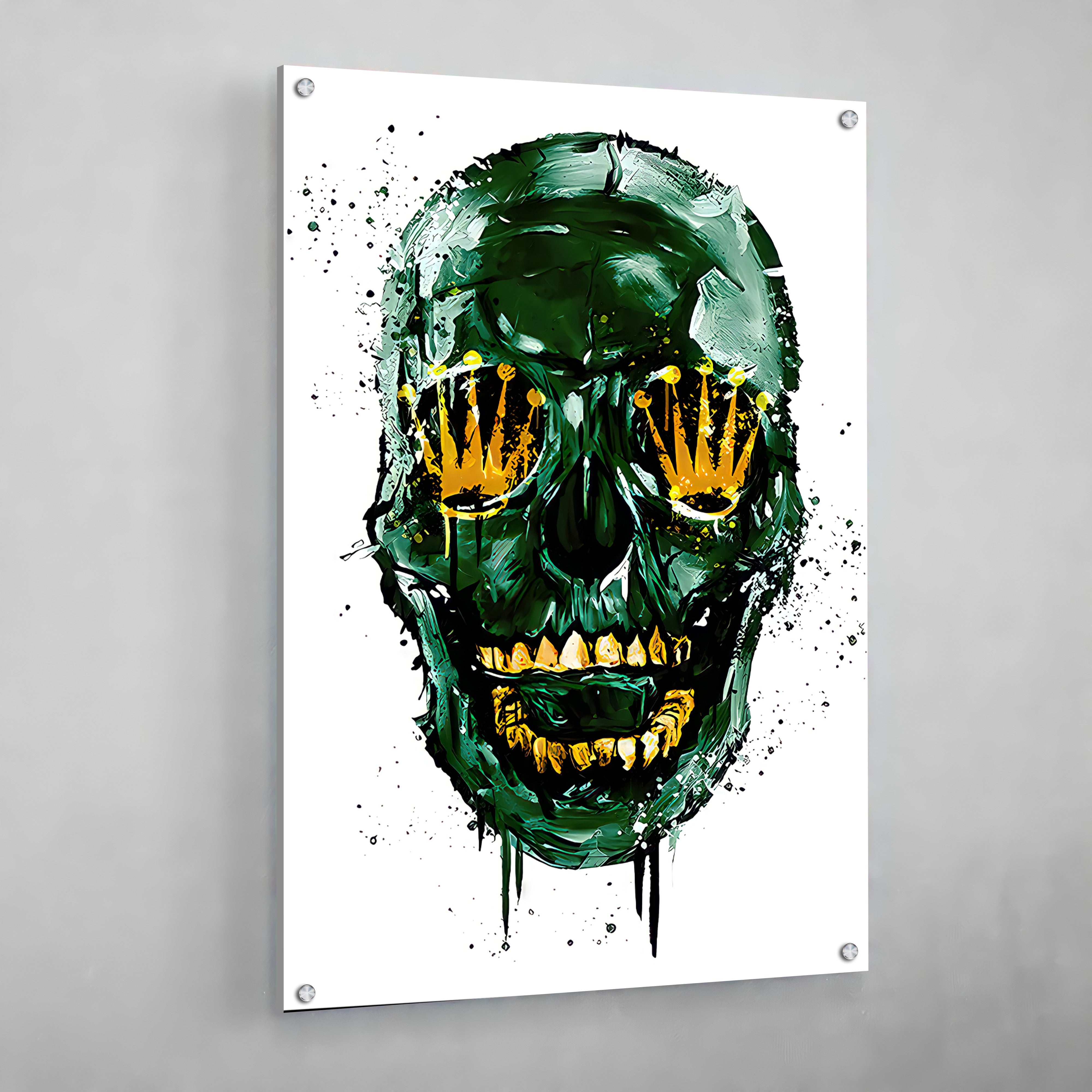 Rolex Canvas Art: Green skull with gold crown eye art print