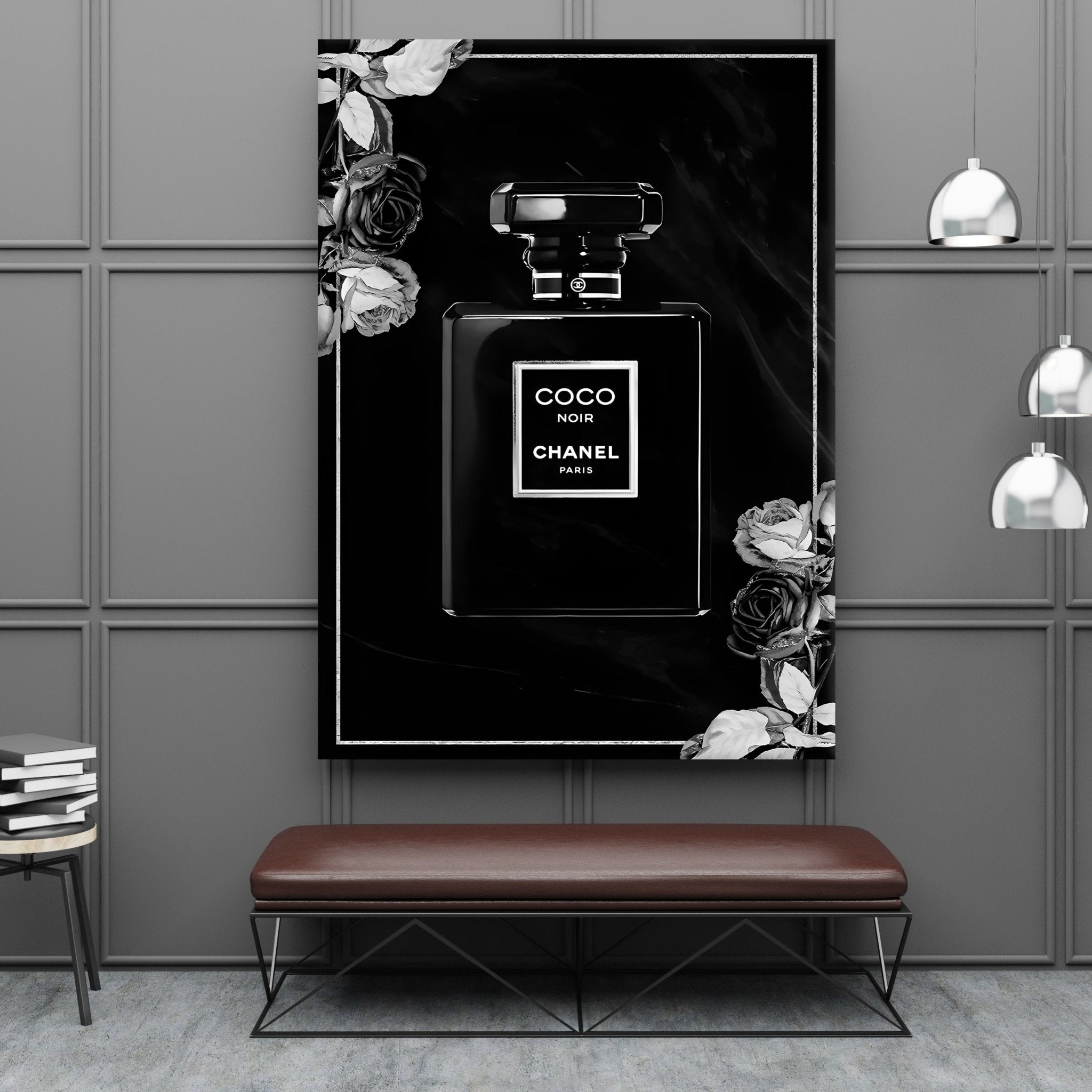 Black Chanel Perfume Wall Art - Luxury Art Canvas