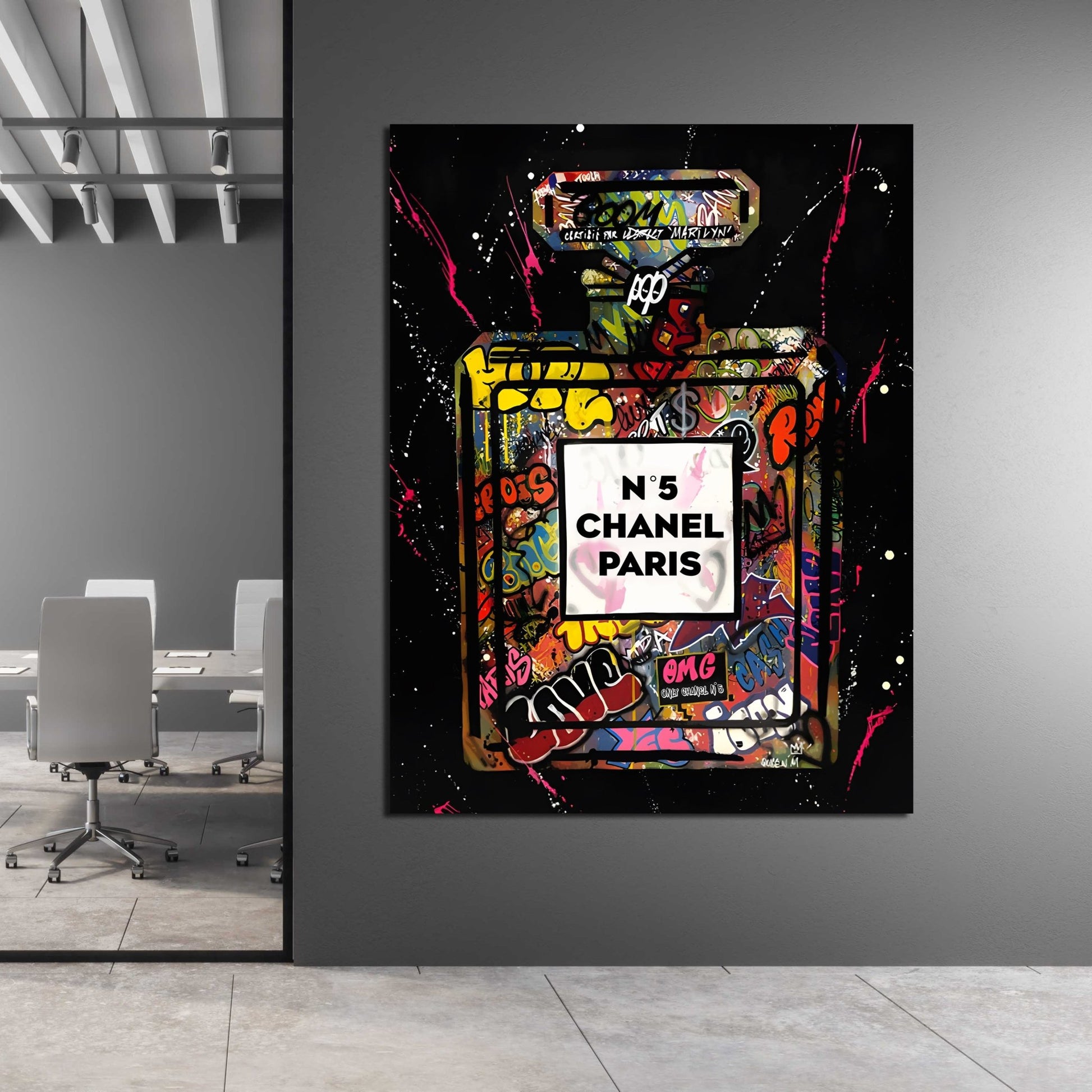 Black Graffiti Chanel Perfume Wall Art - Luxury Art Canvas