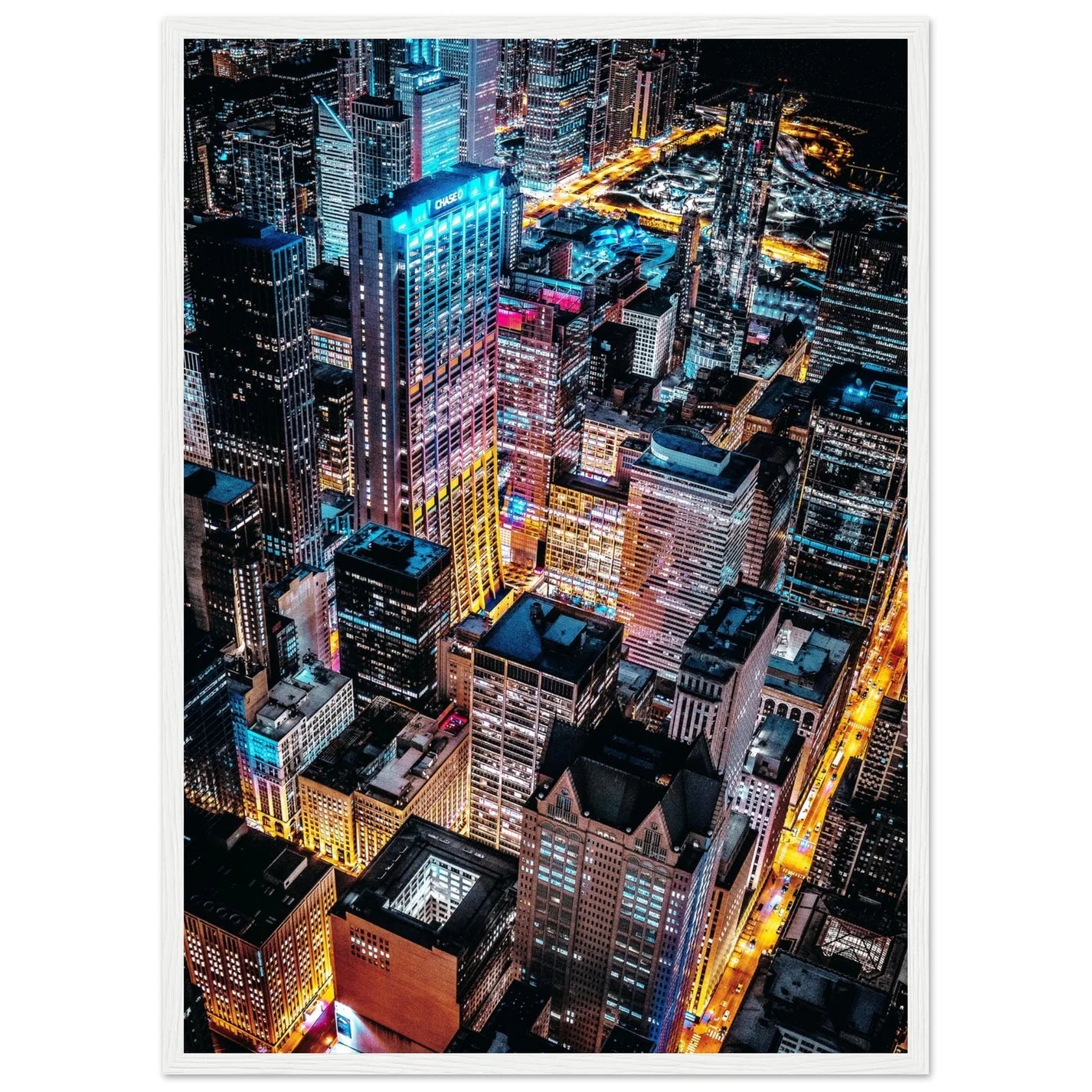 Chicago Downtown By Night Wall Art - Luxury Art Canvas