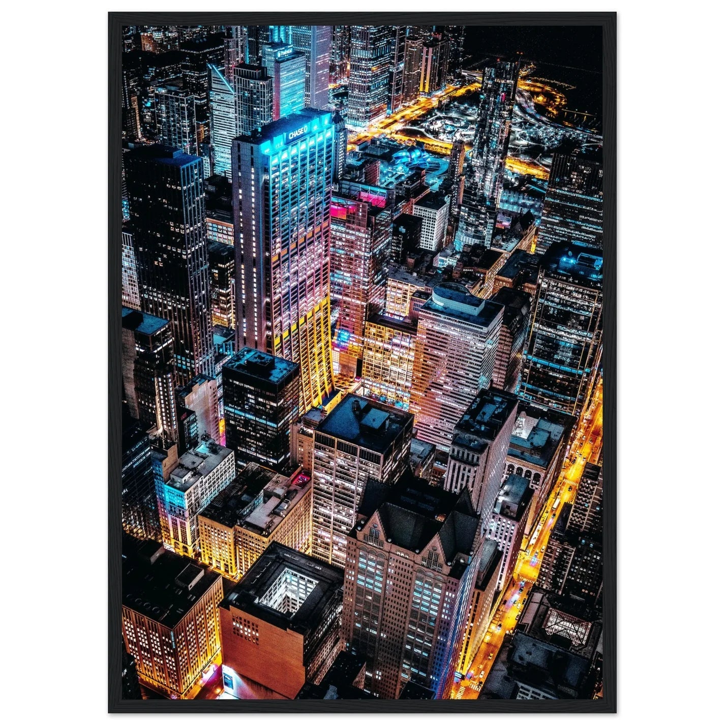 Chicago Downtown By Night Wall Art - Luxury Art Canvas
