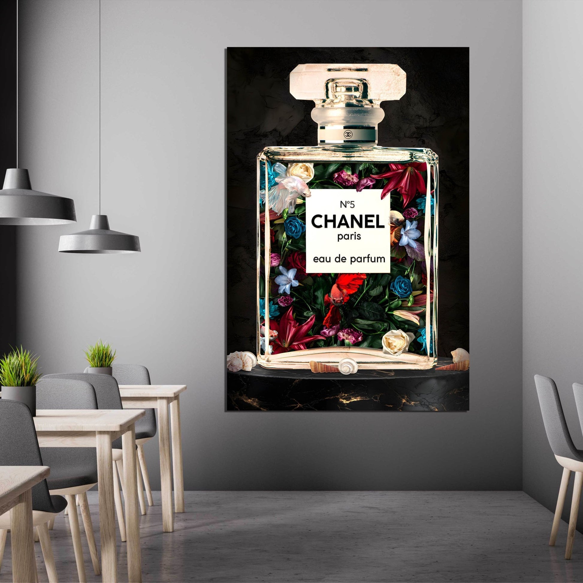 Flowers Chanel Perfume Wall Art - Luxury Art Canvas
