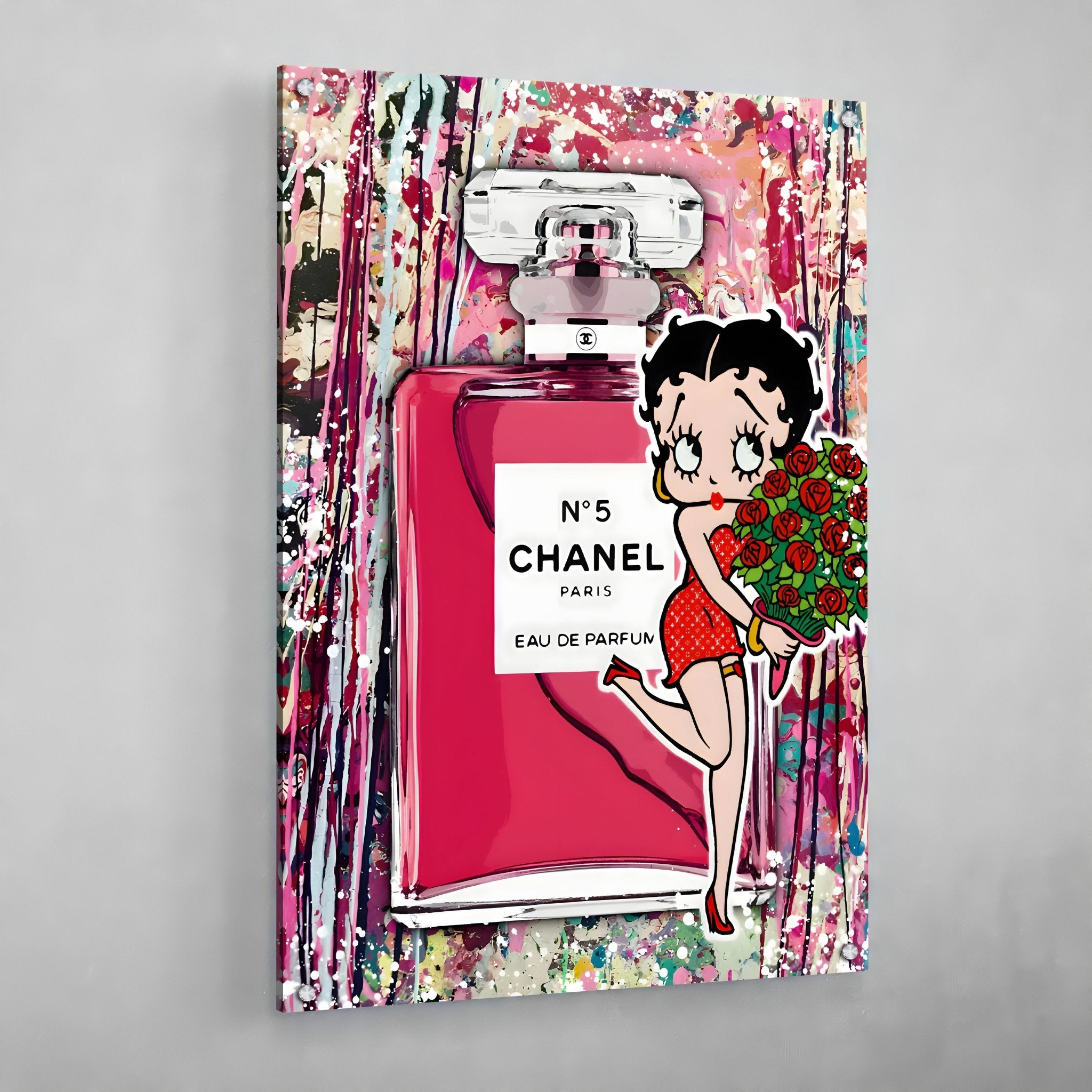 Pop Art Chanel Perfume order Bottle & Pink Asian Parasol Combo