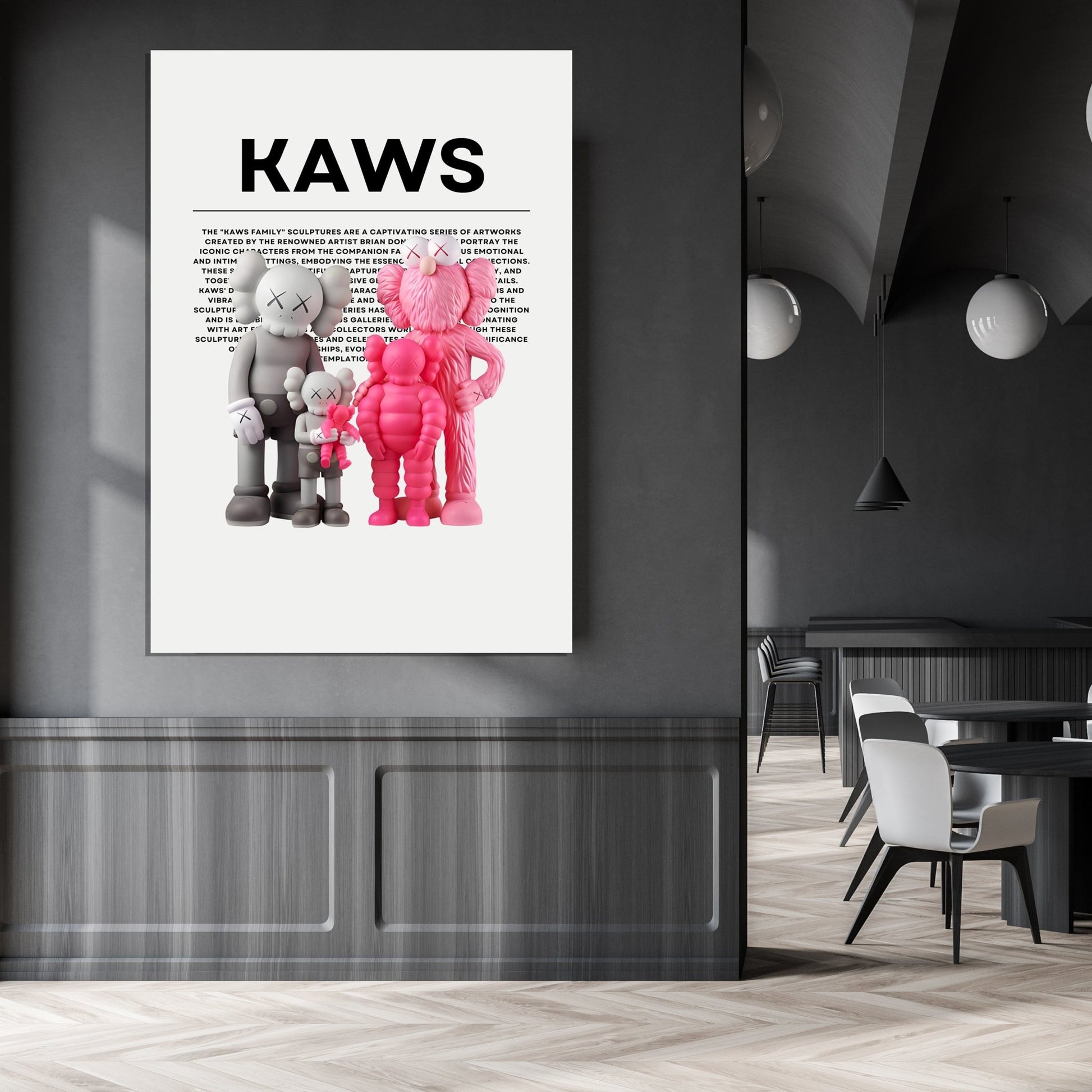 Hypebeast Kaws Posters Set of 3 Black Grey Pink Wall Art Poster Prints